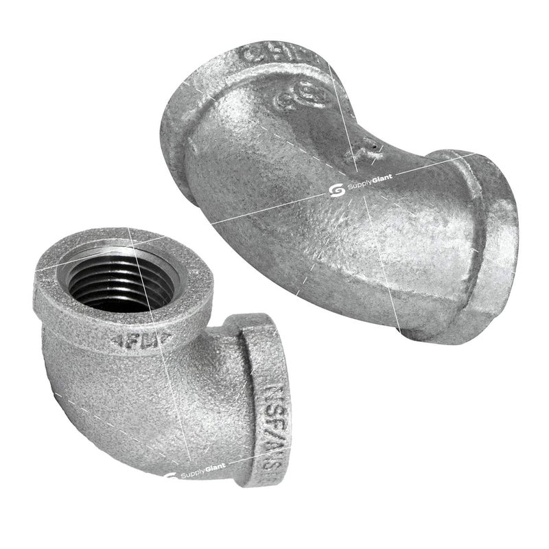 SUPPLYGIANT Supply Giant GMNL0012-10, 1/2 Inch 90 Degree Elbow, Malleable Iron Threaded Pipe Fitting, Galvanized (Pack Of 10) - Image 3